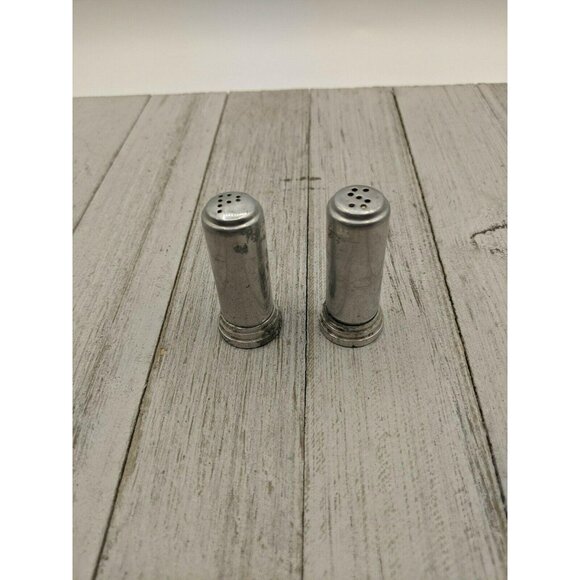 Vintage Aluminum Bullet Salt and Pepper Shakers Skyscraper 2" - Picture 1 of 5